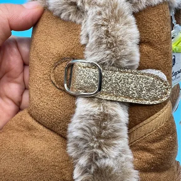 Brown Fur Suede Boots Size 4 Sparkle Buckle, First Steps - Picture 4 of 5